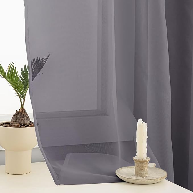 Sheer Curtains 84 Inches Long 2 Panels, Rod Pocket Short Curtain for Kitchen, Bedroom, Cafe Window(Grey 38" W x 84" L)