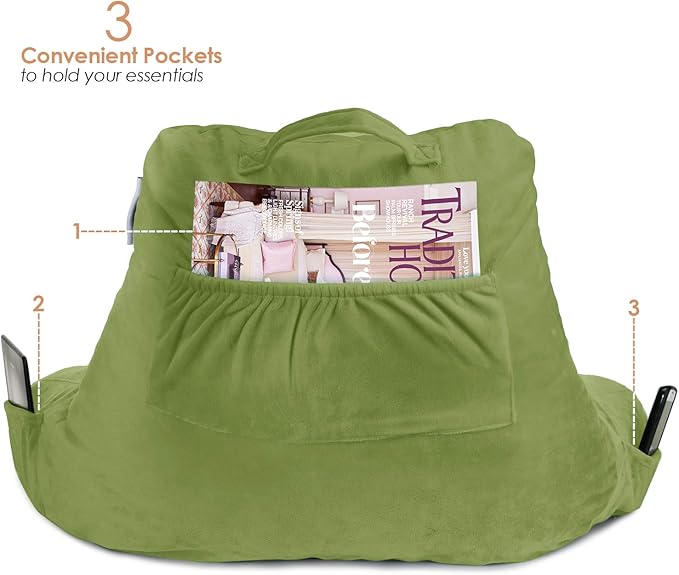 Nestl Reading Pillow for Kids & Teens with Shredded Memory Foam, Backrest Pillows for Reading, Watching, and Gaming, Use on the Couch, Bed, or Floor, Adjustable Support with Washable Cover Calla Green