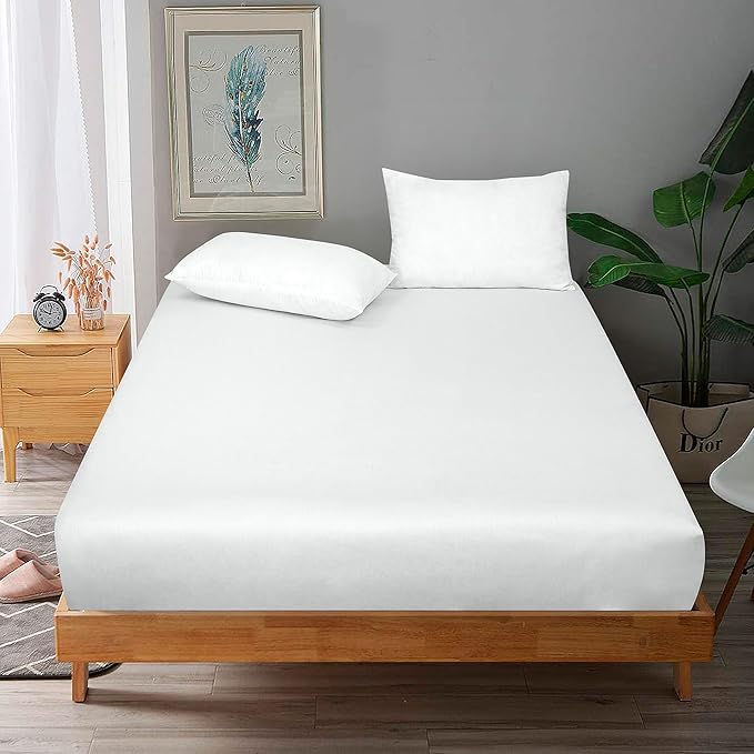 ROYALE LINENS 300 Thread Count 100% Long Staple Combed Cotton Fitted Sheet Full - Super Soft Deep Pocket Bottom Sheet - Fitted Sheets Only - Elastic Sheets (Full, White)