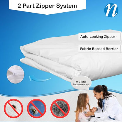 National Allergy Premium 100% Cotton Duvet Comforter Protector - Jumbo Queen Size - 96" x 92" - White - Breathable 300 Thread Count Hypoallergenic Cover - Zippered Encasement - Bedding Linen