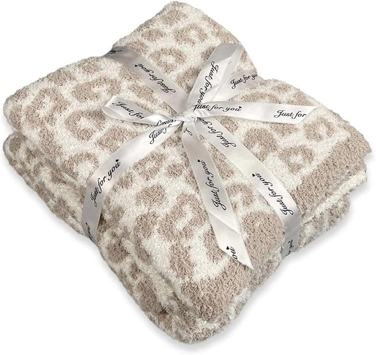 Soft Leopard Throw Blanket Cozy Lightweight Fluffy Reversible Cream Cheetah Blanket Throw for Sofa Couch Bed Camping Travel Decor, Beige