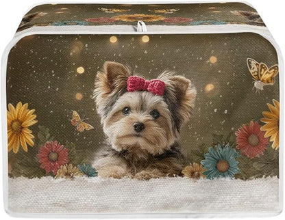 Yorkshire Terrier Printed Toaster Oven Cover 2 Slice Daisy Printed Bread Maker Cover Dustproof Kitchen Small Appliance, Toaster Covers Dust and Fingerprint Protection, Bronze