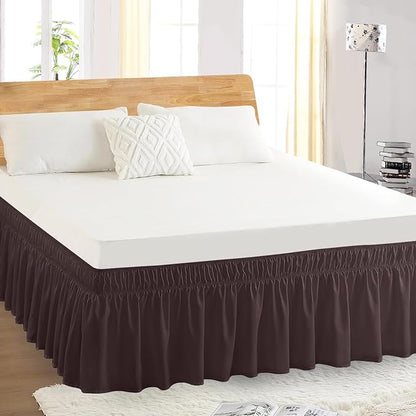 Full Bed Skirt, Elastic Wrap Around Bed Skirt Full Size, Bed Skirts for Adjustable Bed, Easy Fit with 14" Drop Length Tailored Drop Dust Ruffle (Brown)