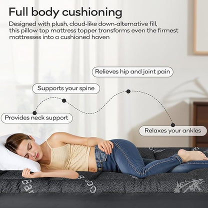 OLANLY Twin Mattress Topper – Viscose Made from Bamboo, Cooling Soft Twin Pillow Top Mattress Pad for Back Pain Relief, Plush Down Alternative Fill Bed Topper with Elastic Deep Pocket, Dark Gray