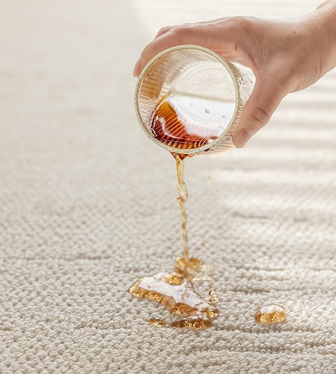 jxgzyy Beige Area Rug 5x7, 0.36'' Thick Low Pile Textured Rug, Modern Aesthetic Home Décor for High Traffic Area, Stain-Resistant Kitchen Rug with Non-Slip Backing