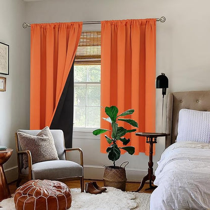 BGment Burnt Orange 100% Blackout Curtains for Bedroom, Fall Full Room Darkening Noise Reducing Living Room Curtains 63 Inch Length, Thermal Insulated Rod Pocket Window Drapes 2 Panels, 42 Inch Wide