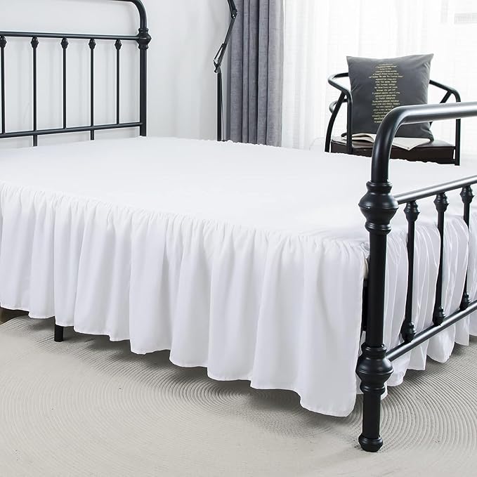 Bed Skirt Full Size Ruffled Bed Skirts with Split Corners, 22 Inch Drop Dust Ruffle Bed Skirt with Platform, White, Full - 22" Drop