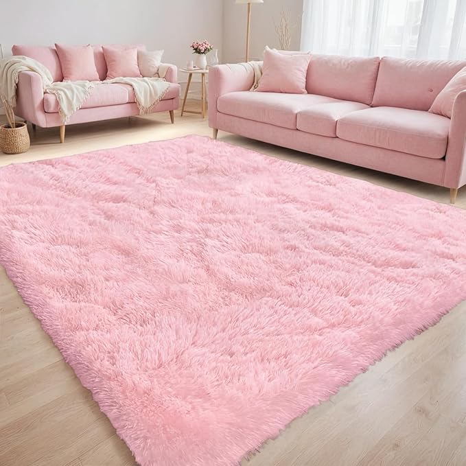 6x9 Area Rug for Living Room: Soft Fluffy Shag Pink Rugs for Bedroom, Non-Slip Large Fuzzy Plush Rug Indoor Floor Carpet for Nursery Kids Boys Girls Room, Dorms, Playroom, Modern Home Decor