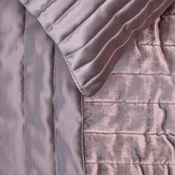 The HomeCentric King/Queen/Twin Purple Luxury King 90"x18" Bed Runner with One Pillow Cover, Patchwork, Quilted, Striped Bed Scarf on Satin Fabric - Plum Radiance