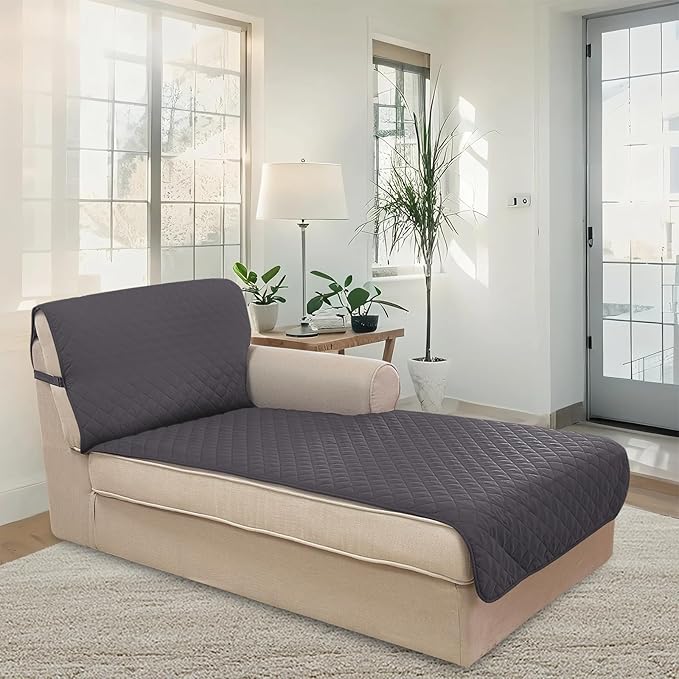 U-NICE HOME Sectional Couch Cover for Dogs Chaise Lounge Reversible Sofa Cover Furniture Protector Cover for Pets with Elastic Adjustable Strap (Chaise Lounge, Dark Grey/Light Grey)