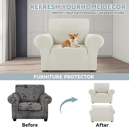 LURKA Stretch Chair Sofa Slipcovers 1 Piece Couch Covers for Sofa Furniture Protector Full Sofa Covers with Elastic Bottom for Kids and Dog (Small, Ivory)
