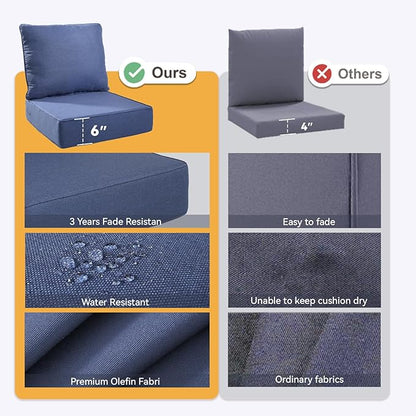 Outdoor Cushion Set for Furniture Patio Furniture, UV Resistant, Water Resistant - 6 Inch Thick Foam Garden Cushions– 22x24 Inch Patio Seat Covers for Chair/Sofa/Couch | Blue | 5-Pack |