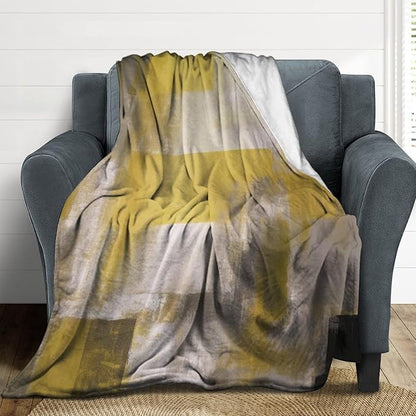 Abstract Gradient Blanket, Modern Fashion Art Yellow Grey Painting Strokes Pattern Soft Warm Cozy Plush Flannel Covers for Livingroom Bedroom Couch Chair Camping Travel Home Decor Tapestry 30x40in
