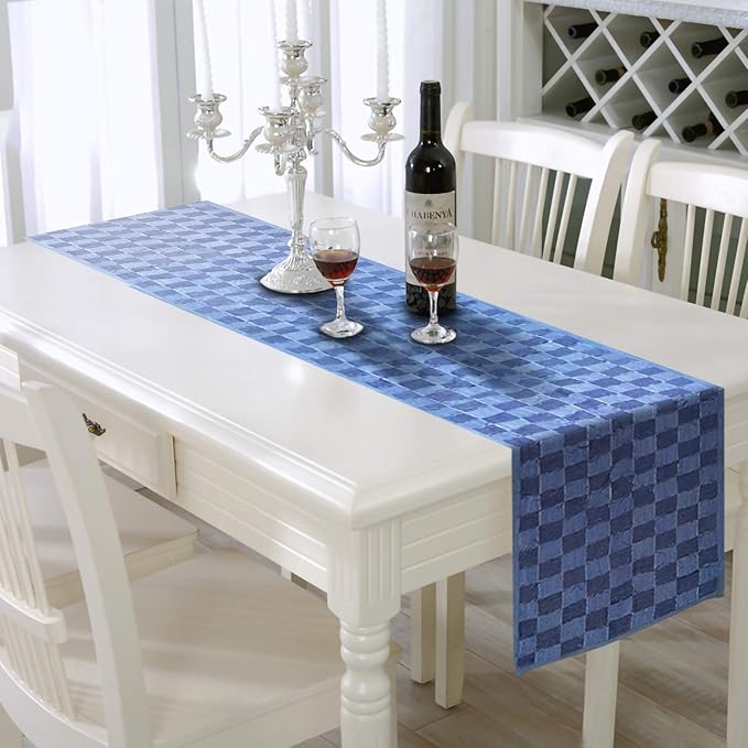 AAYU Denim Table / Bed Runner, Hand Fringed Tape Hand Weaved | 18 Inch X 108 Inch | Premium Quality Denim | Perfect for Wedding, Parties, and Everyday Décor