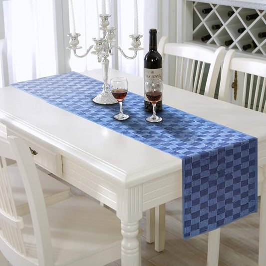 AAYU Denim Table / Bed Runner, Hand Fringed Tape Hand Weaved | 18 Inch X 108 Inch | Premium Quality Denim | Perfect for Wedding, Parties, and Everyday Décor