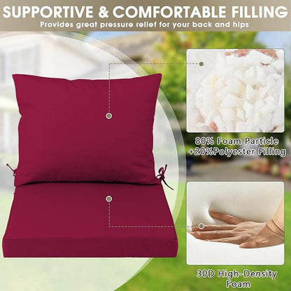 Outdoor Seat Cushion Set 24 x 24 In, Water-Resistant & Fade-Resistan, Patio Furniture Cushions with Removable Cover Deep Seat & Back Cushion with Handle and Adjustable Straps for Chair Sofa,4PC