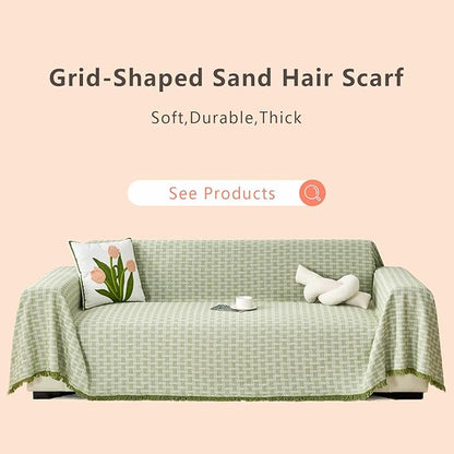 Green Couch Cover Blanket Cute Geometrical Jacquard Washable Sofa Cover for Extra Large Furniture for 3 Cushion Sofa L Shaped Sectional Couch Blanket 71"x 118"