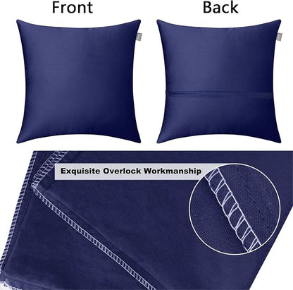 Thmyo 4-Pack 100% Cotton Comfortable Solid Decorative Throw Pillow Case Square Cushion Cover Pillowcase Sublimation Blank Pillow Covers Halloween DIY Throw Pillowcase(22x22inch/55x55cm,Dark Blue)