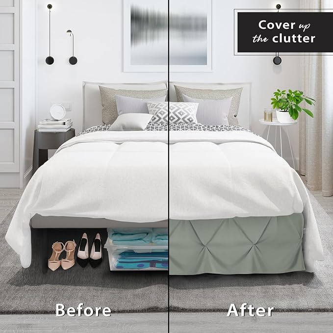 Nestl Sage Green Bed Skirt Twin Size, Pinch Pleat Twin Bed Skirt, 14" Inch Drop Twin Bedskirt, Hotel Quality Sage Green Bed Skirts, Premium Microfiber Bedskirt for Twin Bed, Sage Green Twin Bed Skirt