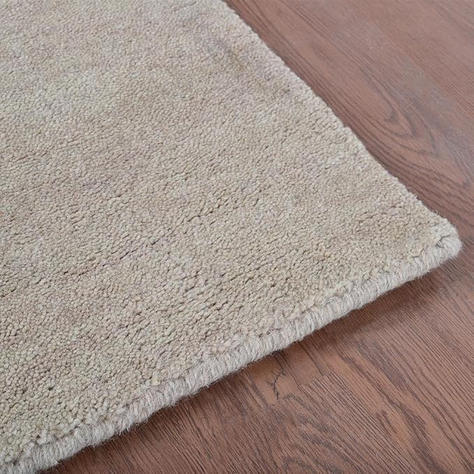 Hand Knotted Loom Wool ECO-Friendly Area Rugs - 6'7''x9'10'', Rectangle, Beige Color, Solid Plain Design, High Pile Thick Handmade Anti Skid Rugs for Living Room (L00111)