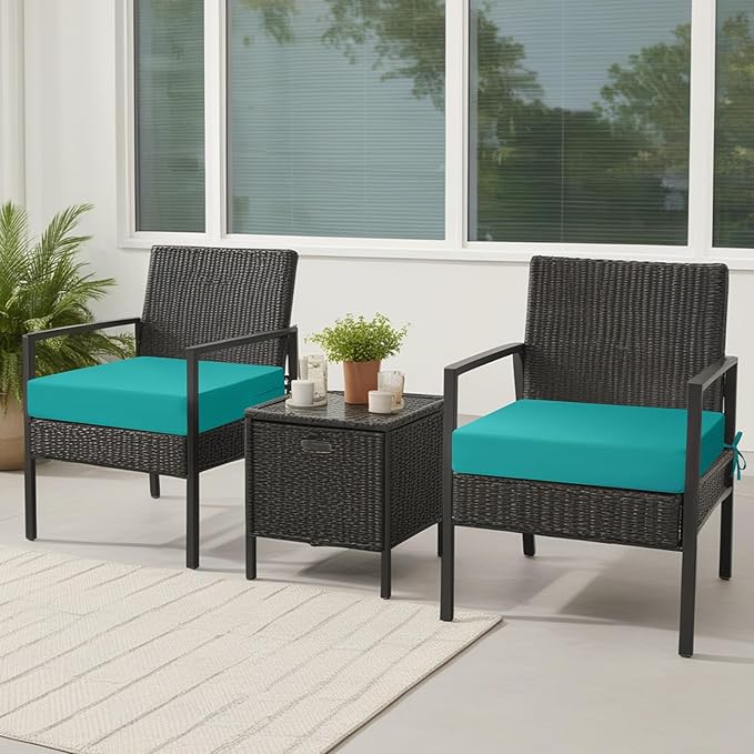 idee-home Outdoor Cushions for Patio Furniture, Outdoor Seat Cushion, Waterproof Couch Hampton Bay Deep Seat Replacement Chair Cushions for Garden Lawn Backyard Deck, 19 x 19 Peacock Blue