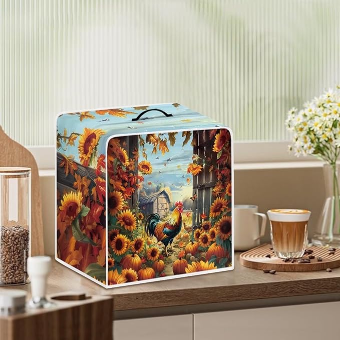 Coffee Maker Cover - Rooster Sunflower Mixer Juice Machine Protector - Washable Waterproof Covers