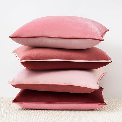 MONDAY MOOSE Decorative Throw Pillow Covers Cushion Cases, Set of 4 Soft Velvet Modern Double-Sided Designs, Mix and Match, Pillow Inserts Not Included (18x18 inch, Pink/Dark Pink)