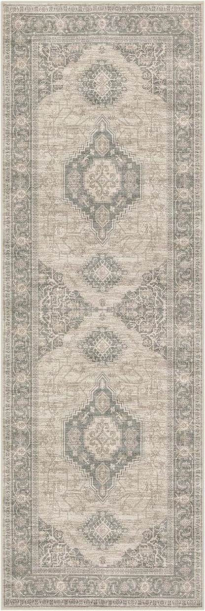Lahome Oriental Washable Runner Rug Non Slip, 2x7 Rug Runners for Hallways Kitchen, Ultra-Thin Hallway Rugs for Laundry Room Bathroom Bedroom, Grey/Brown