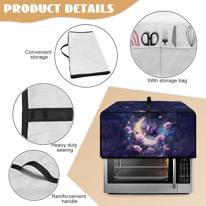 Gorgeous Butterfly Rose Moon Print Microwave Oven Cover Dust-Proof Microwave Oven Grill Cover Protector Kitchen Appliance Protector Dirt and Fingerprint Protection, S