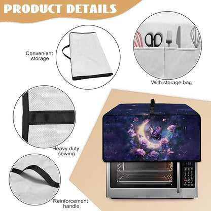 Gorgeous Butterfly Rose Moon Print Microwave Oven Cover Dust-Proof Microwave Oven Grill Cover Protector Kitchen Appliance Protector Dirt and Fingerprint Protection, M