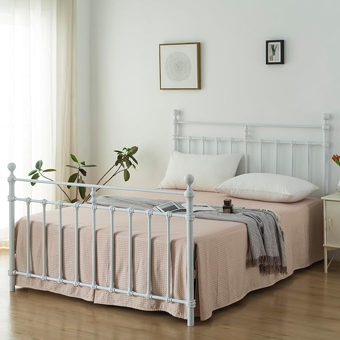 Queen Bed Skirt, Pleated Waffle Weave Bed Skirt with Split Corners, Tailored Dust Ruffle 18 Inch Drop Easy Fit, Machine Washable (Cream, Queen - 18" Drop)