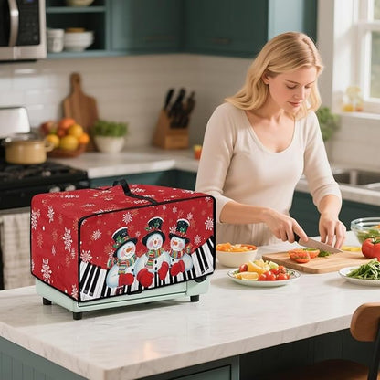 Christmas Air Fryer Toaster Oven Cover with Side Pockets, Holiday Festival Decor Electrical Appliance Cover Kitchen Countertop Accessories and Decor, L, Snowman Piano Keys Snowflake Red