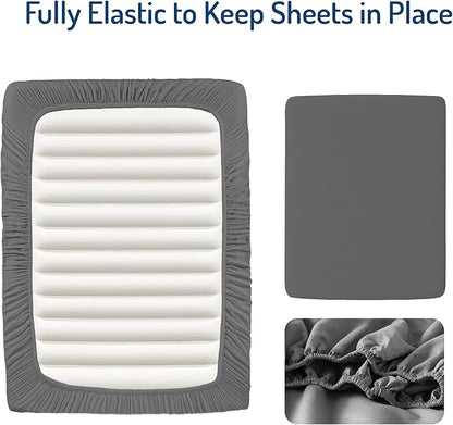 Degrees of Comfort Twin Sheet Set for Air Mattress – Extra Deep Pocket Fitted Sheet up to 22”, 4-Piece Bedding Sets with Dual Side Pockets, Soft & Wrinkle-Free, Breathable Fabric, Grey
