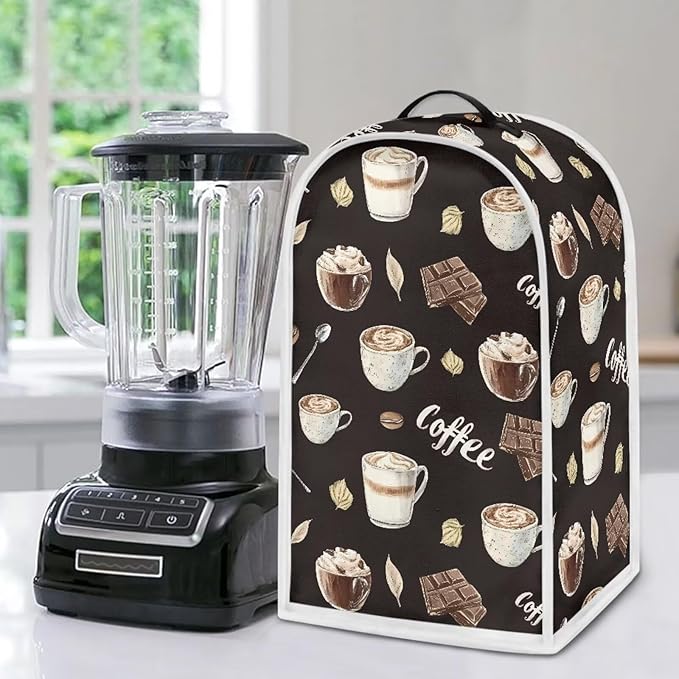 Coffee Chocolate Print Blender Dust Cover, Stand Mixer or Coffee Maker Appliance Cover, Anti Fingerprint Polyester Dust Proof Stain Resistant Blender Cover for Home Kitchen