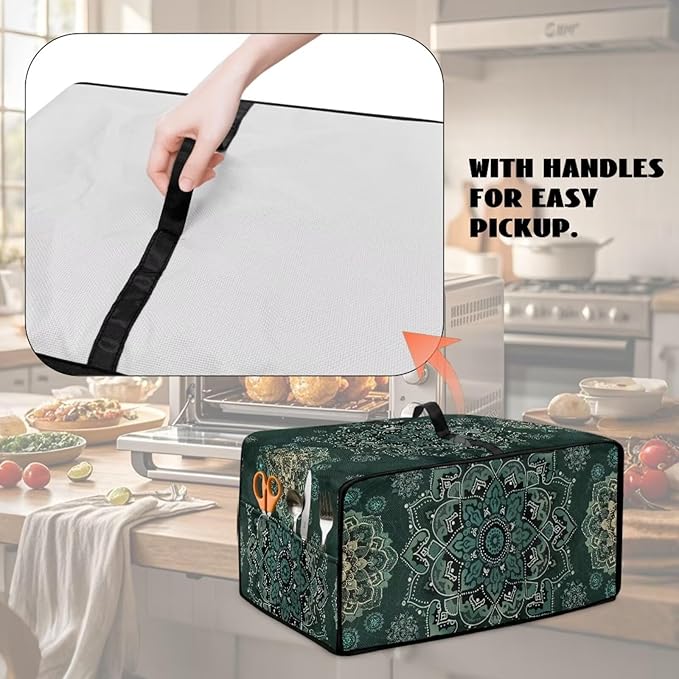 Green Boho Mandala Floral Print Microwave Oven Cover Dust-Proof Microwave Oven Grill Cover Protector Universal Waterproof Kitchen Appliance Protector Dirt and Fingerprint Protection, S