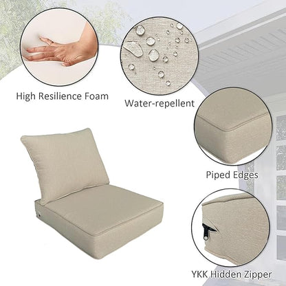 COZYVIDA Outdoor/Indoor 22x24 inch Deep Seat Patio Cushions Set of 2 Resilient Foam Filling Water Repellent Stain-Resistant UV Resistant Weather Resistant Patio Cushions Putty