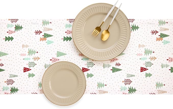 Solino Home Christmas Table Runner 132 Inches Long - 100% Pure Linen Print Table Runner 14 x 132 Inch - Handcrafted and Machine Washable - Modern Christmas, New Year