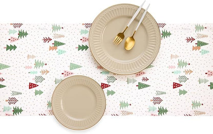 Solino Home Christmas Table Runner 132 Inches Long - 100% Pure Linen Print Table Runner 14 x 132 Inch - Handcrafted and Machine Washable - Modern Christmas, New Year