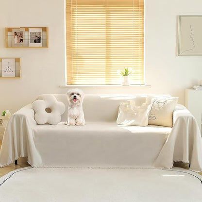 MEETSKY Couch Cover Sofa Covers for 3 Cushion Couch Sofa Slipcovers Thick Chenille Couch Cushion Covers for Loveseat Recliner Simply Put Couch Cover for Pets,Kids 71" x 134", Beige