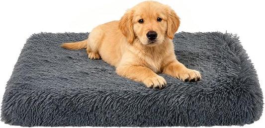 Fluffy Orthopedic Dog Beds for Puppy/Cats with Washable Removable Cover Dog Crate Bed Egg Crate Foam Support Plush Pet Pad Mat with Anti-Slip Bottom (24 * 16,Dark Grey)