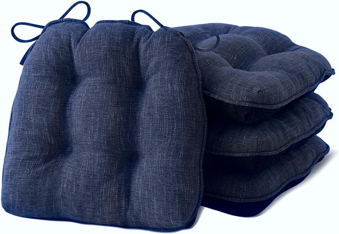 Chair Cushions for Dining Chairs Set of 4, Kitchen Chair Cushions, Chair Pads with Ties and Non Slip Backing, Tufted Memory Foam Seat Cushion 4 Pack, 18" x 18" x 4", Navy Blue