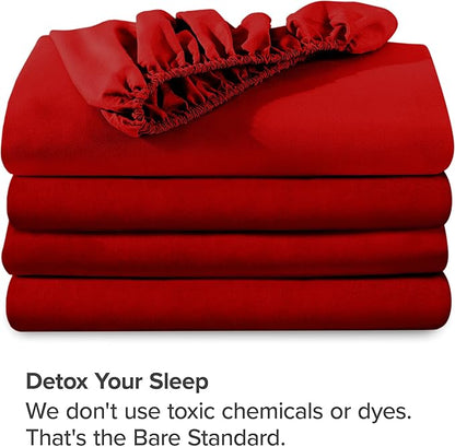 Bare Home 2-Pack Fitted Bottom Sheets Split King - Premium 1800 Ultra-Soft Microfiber - Deep Pocket - 4 Twin XL Fitted Sheets (Split King, Red)