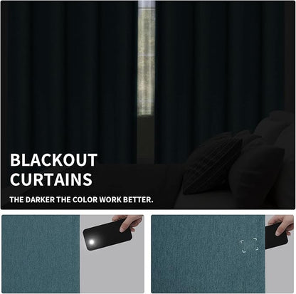 Easy-Going Linen Look Blackout Curtain 63 Inch Length Grommet Window Curtain for Bedroom, Living Room Thermal Insulated Room Darkening (Set of 2 Panels, Bluestone)