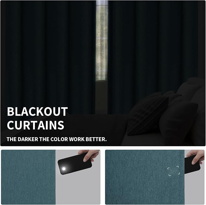Easy-Going Linen Look Blackout Curtain 108 Inch Length Grommet Window Curtain for Bedroom, Living Room Thermal Insulated Room Darkening (Set of 2 Panels, Bluestone)
