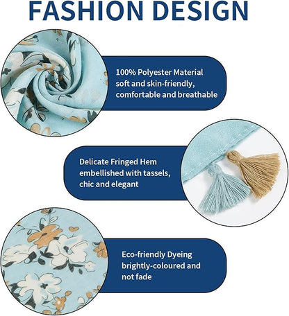 Scarf for Women Lightweight Soft Floral Leopard Printed Scarves Fall Winter Fashion Shawl Wrap with Fringe
