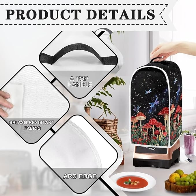 Blender Covers for Kitchen Food Processor Cover with Handle, Dust Covers for Kitchen Appliances Stand Mixer or Coffee Maker Appliance Cover, Mushroom Dragonfly Print