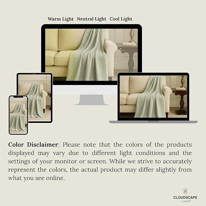 Cloud Scape Linen Extra Large 4 Layer Muslin Throw Blanket - 100% Cotton Gauze, Lightweight & Breathable All Season, Pre-Washed, for Couch & Bed, 50x70, Seafoam Green