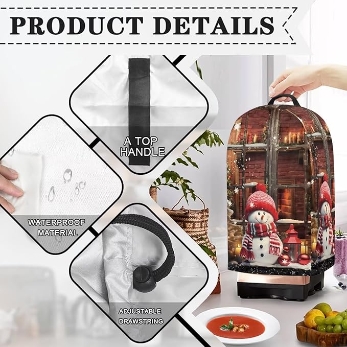 Christmas Snowman Blender Dust Covers with Drawstring, Stand Mixer or Coffee Maker Appliance Cover, Anti Fingerprint Dust Proof Stain Resistant Blender Cover for Home Kitchen