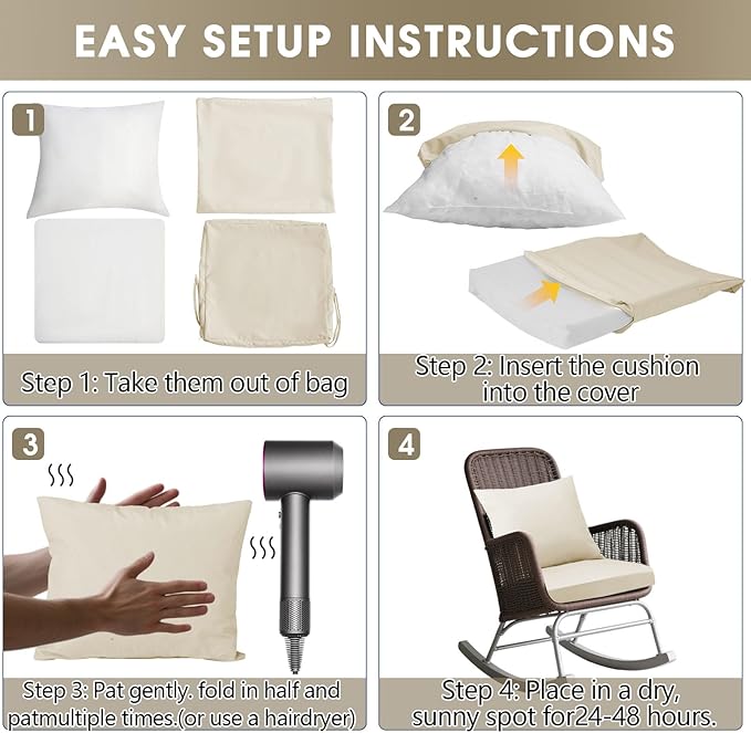 Outdoor Seat Cushion Set 19 x 19 In, Water-Resistant & Fade-Resistan, Patio Furniture Cushions with Removable Cover Deep Seat & Back Cushion with Handle and Adjustable Straps for Chair Sofa,1PC