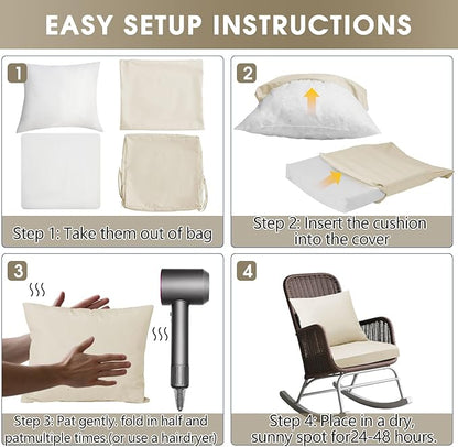 Outdoor Seat Cushion Set 19 x 19 In, Water-Resistant & Fade-Resistan, Patio Furniture Cushions with Removable Cover Deep Seat & Back Cushion with Handle and Adjustable Straps for Chair Sofa,1PC